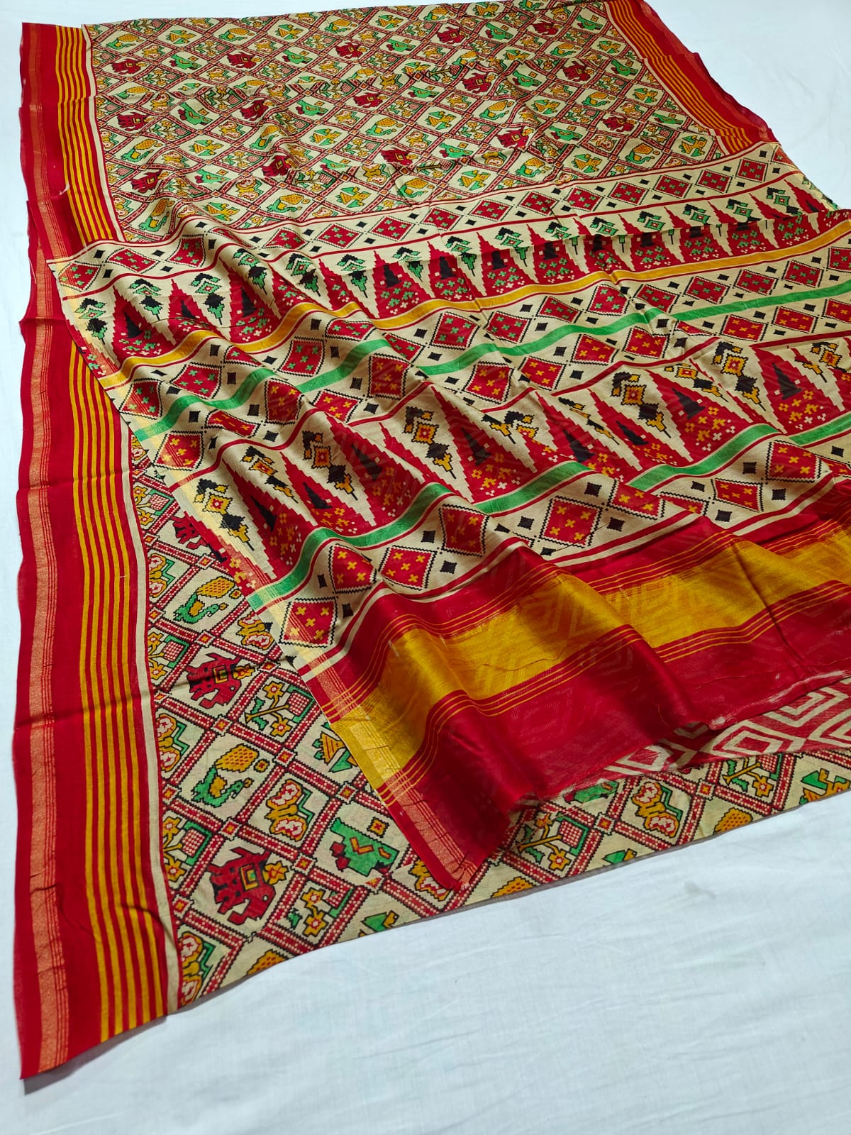 handblock patola printed chanderi silk saree | with blouse peice netural dye | non remuvable print|