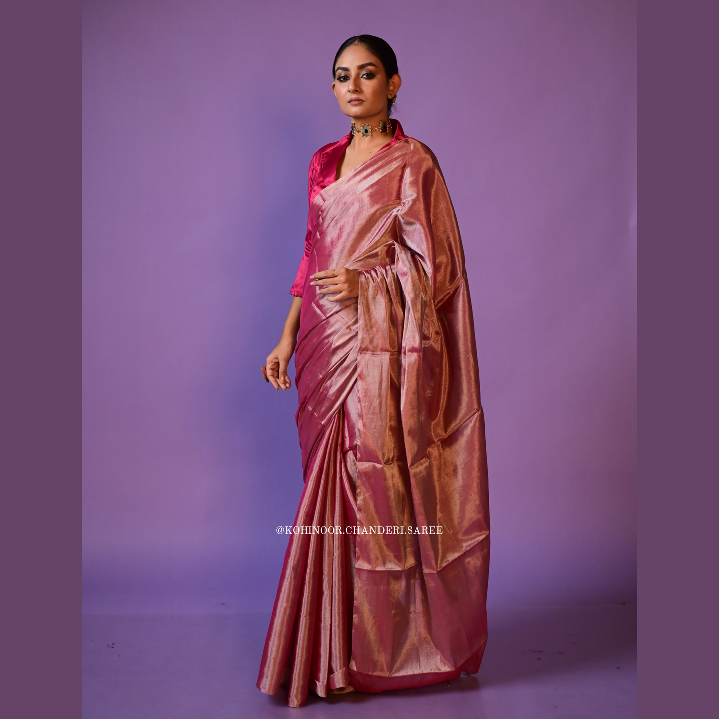 "Onion Pink Chanderi Saree with Silver Zari Shine | Luxurious Handloom Chanderi Pure Tissue Saree | Perfect for Parties"