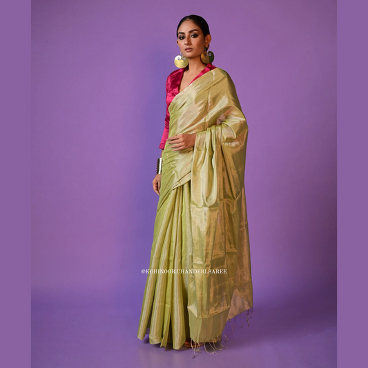 Pastel green| handloom chanderi tissue saree| silver zari work