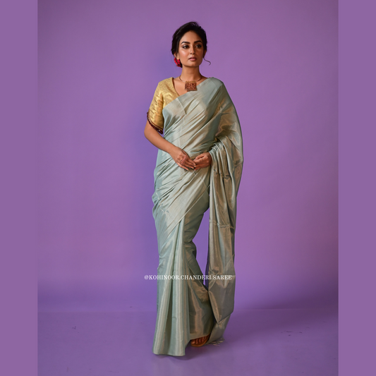 Silver zari| sky blue| Handloom chanderi tissue saree |