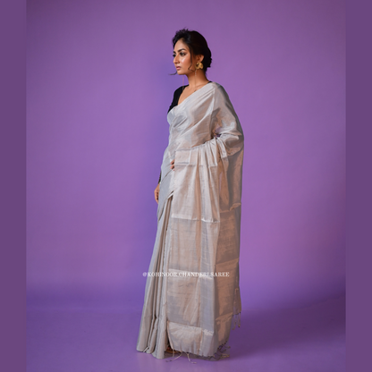 Chandi ,Silver | handloom Chanderi non transparent tissue saree | silver zari work