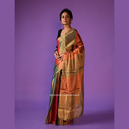 Dual tone Rani and green chanderi full tissue saree