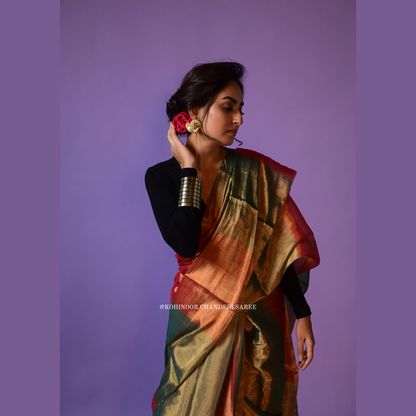 Dual tone Rani and green chanderi full tissue saree