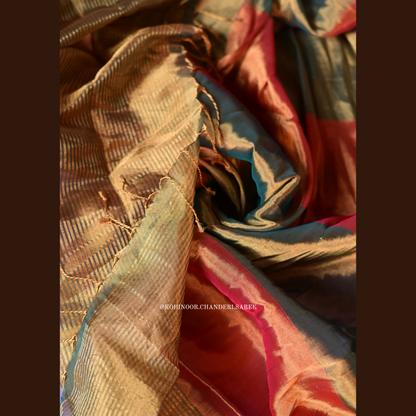 Dual tone Rani and green chanderi full tissue saree