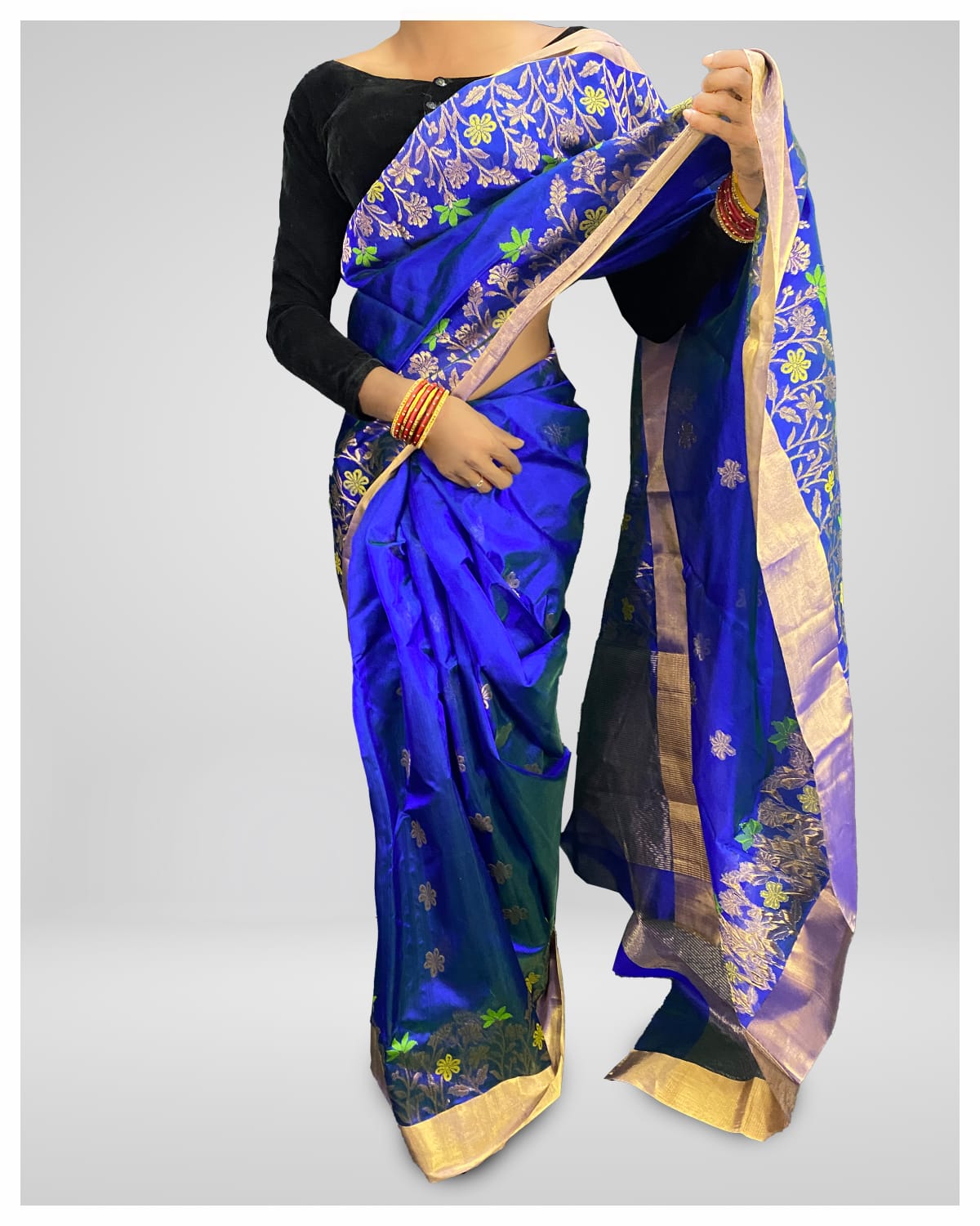 handwoven Chanderi pure Pattu Silk Saree | Blue | Golden Zari