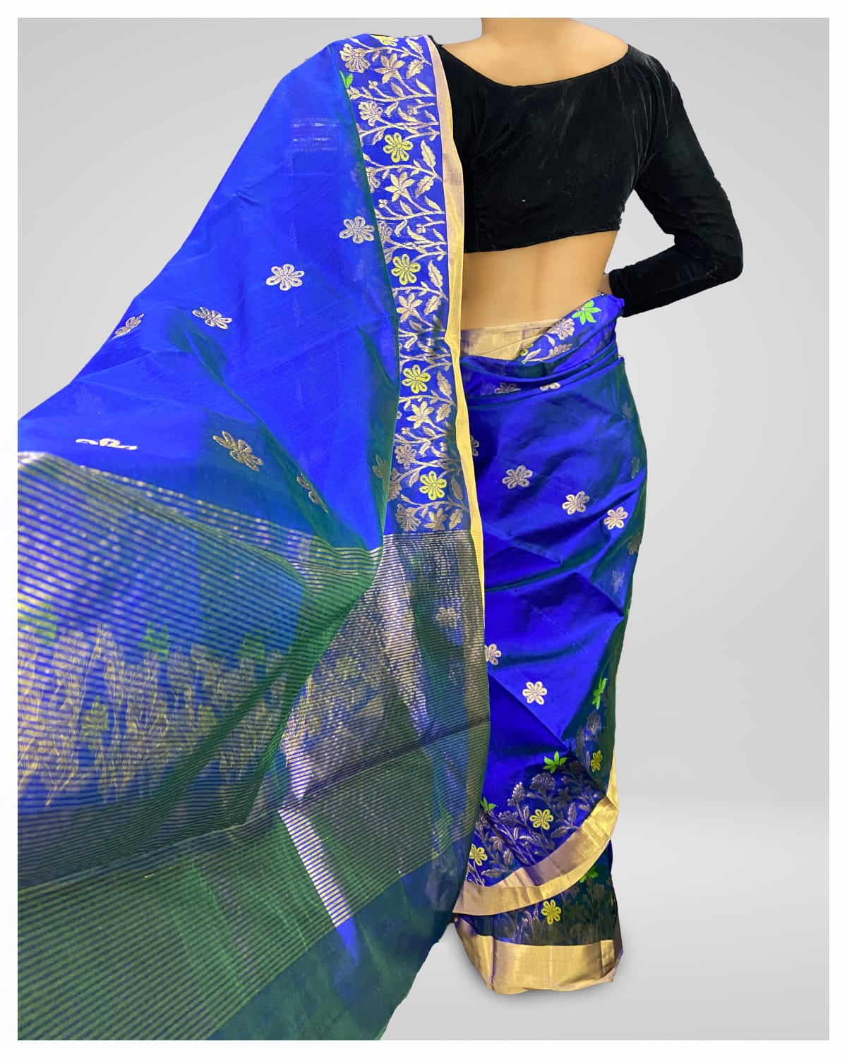 handwoven Chanderi pure Pattu Silk Saree | Blue | Golden Zari