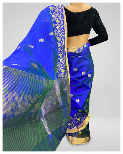 handwoven Chanderi pure Pattu Silk Saree | Blue | Golden Zari