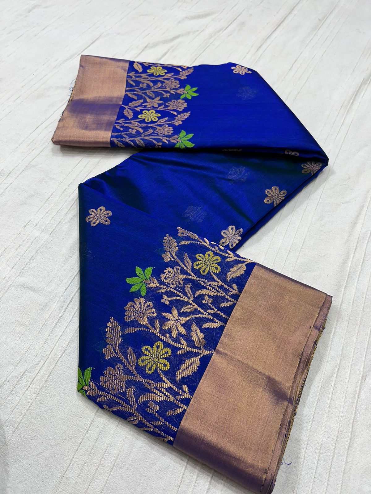 handwoven Chanderi pure Pattu Silk Saree | Blue | Golden Zari