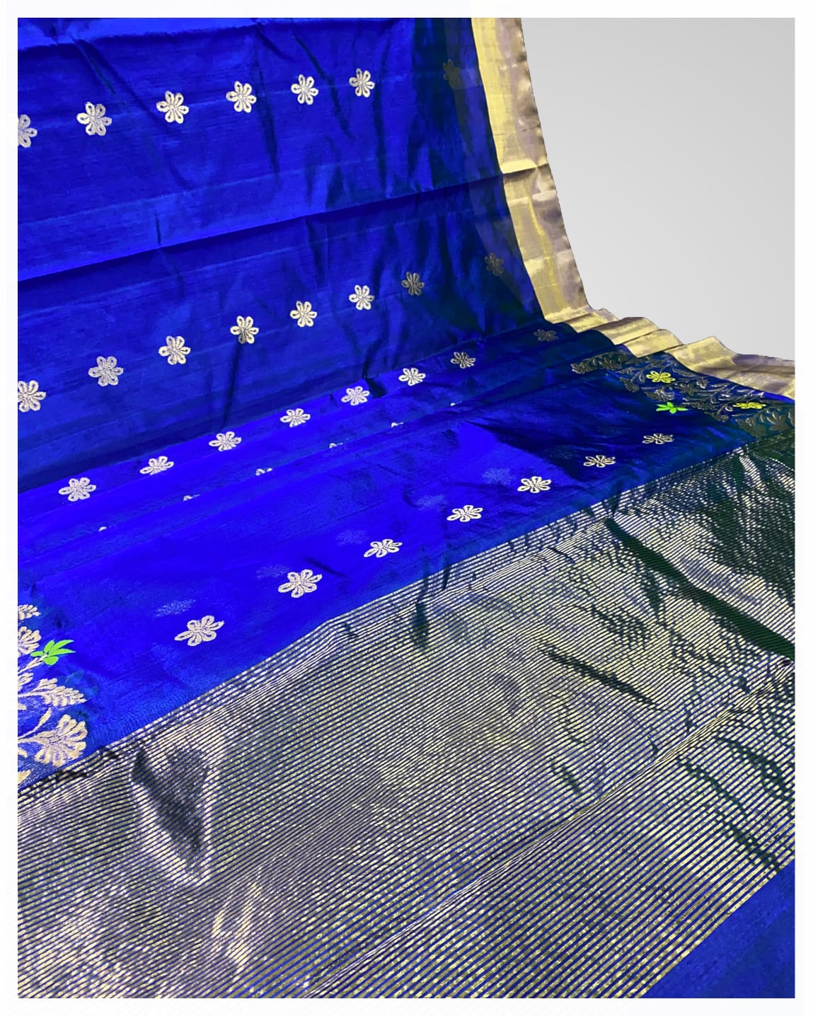 handwoven Chanderi pure Pattu Silk Saree | Blue | Golden Zari