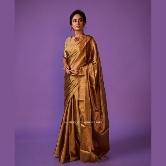 Golden glam | handloom chanderi tissue saree| golden zari work |