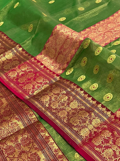 Kohinoor Chanderi Katan Tissue Saree | Green | Golden Zari