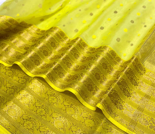 Chanderi katan silk saree | yellow | desiner border