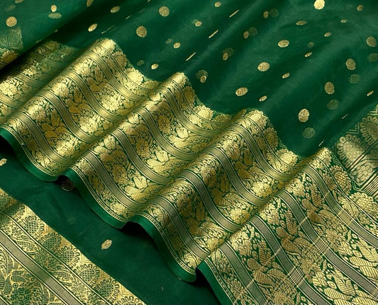 Chanderi katan silk saree | green | desiner border