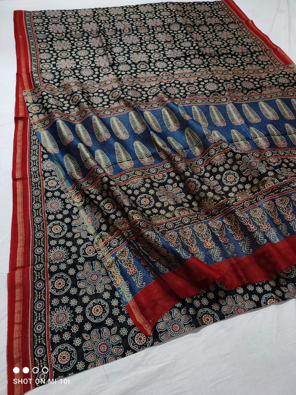 "Graceful Ajrakh Block Print Sarees in Chanderi Silk Cotton – Elegance Meets Comfort"