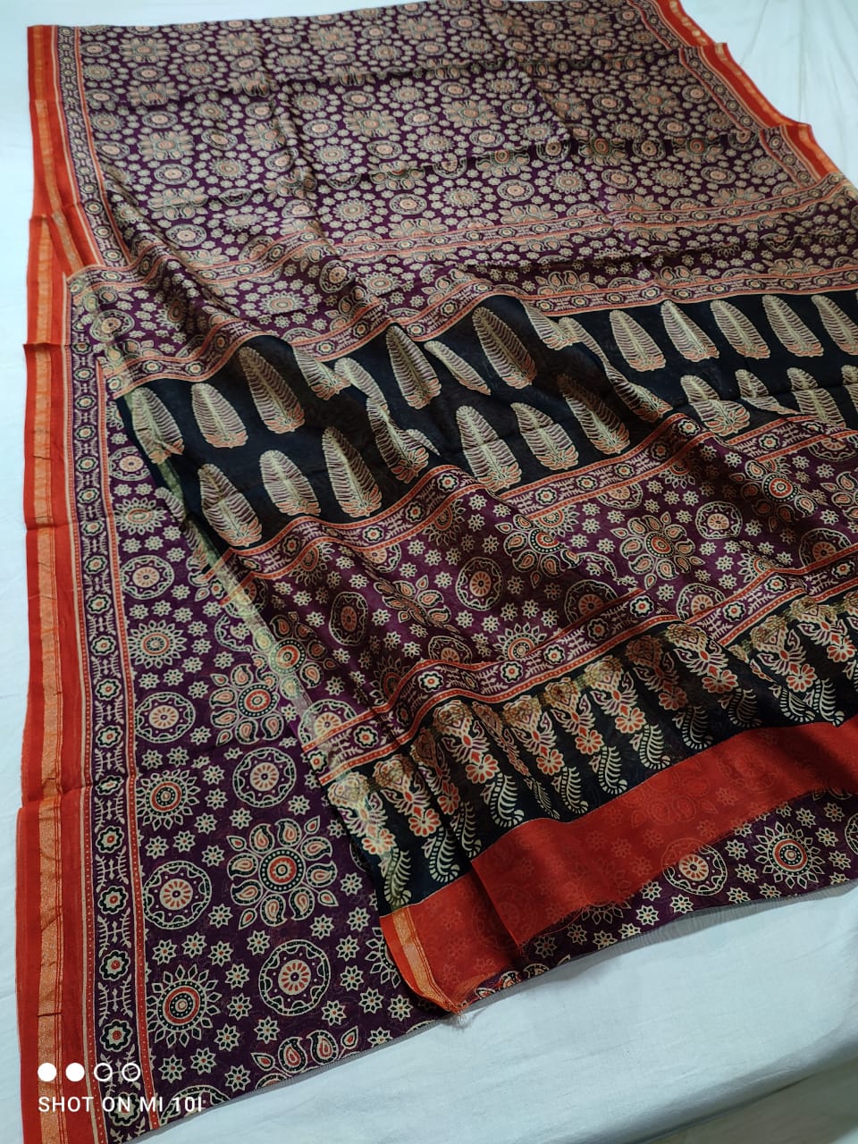 "Graceful Ajrakh Block Print Sarees in Chanderi Silk Cotton – Elegance Meets Comfort"