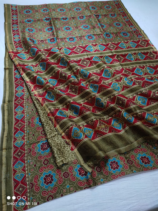 handblock patola printed chanderi silk saree | with blouse peice netural dye | non remuvable print|