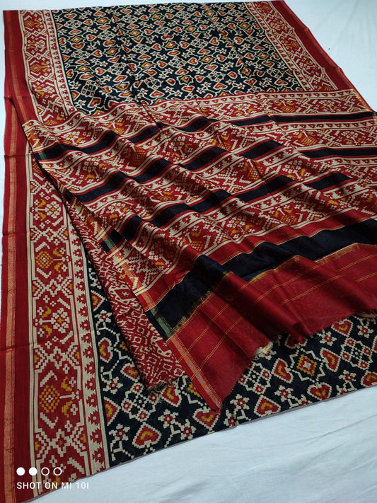 handblock patola printed chanderi silk saree | with blouse peice netural dye | non remuvable print|