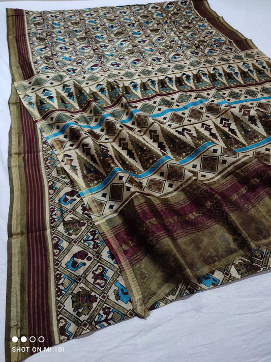 handblock patola printed chanderi silk saree | with blouse peice netural dye | non remuvable print|