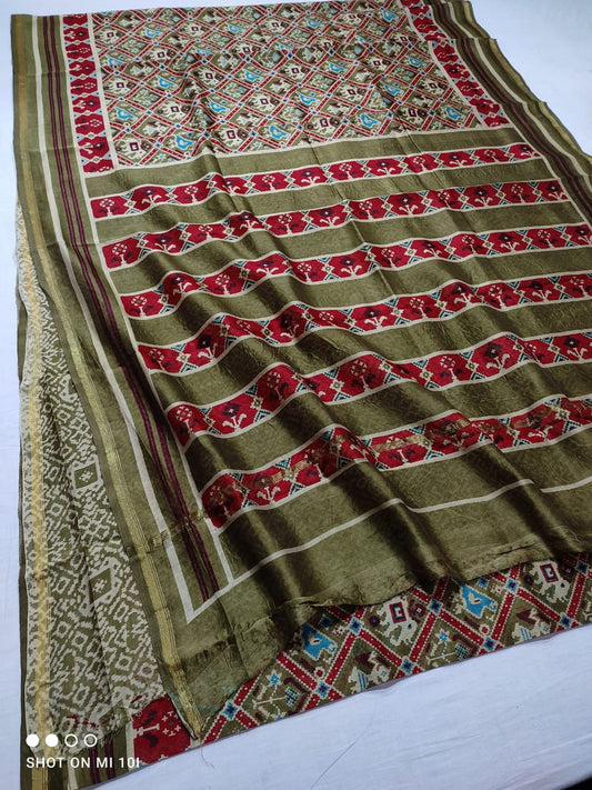 handblock patola printed chanderi silk saree | with blouse peice netural dye | non remuvable print|