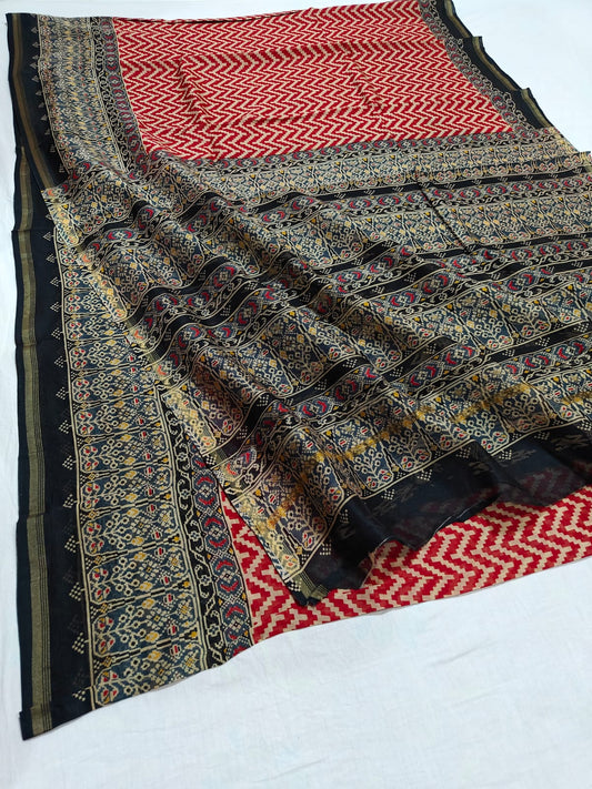 handblock patola printed chanderi silk saree | with blouse peice netural dye | non remuvable print|