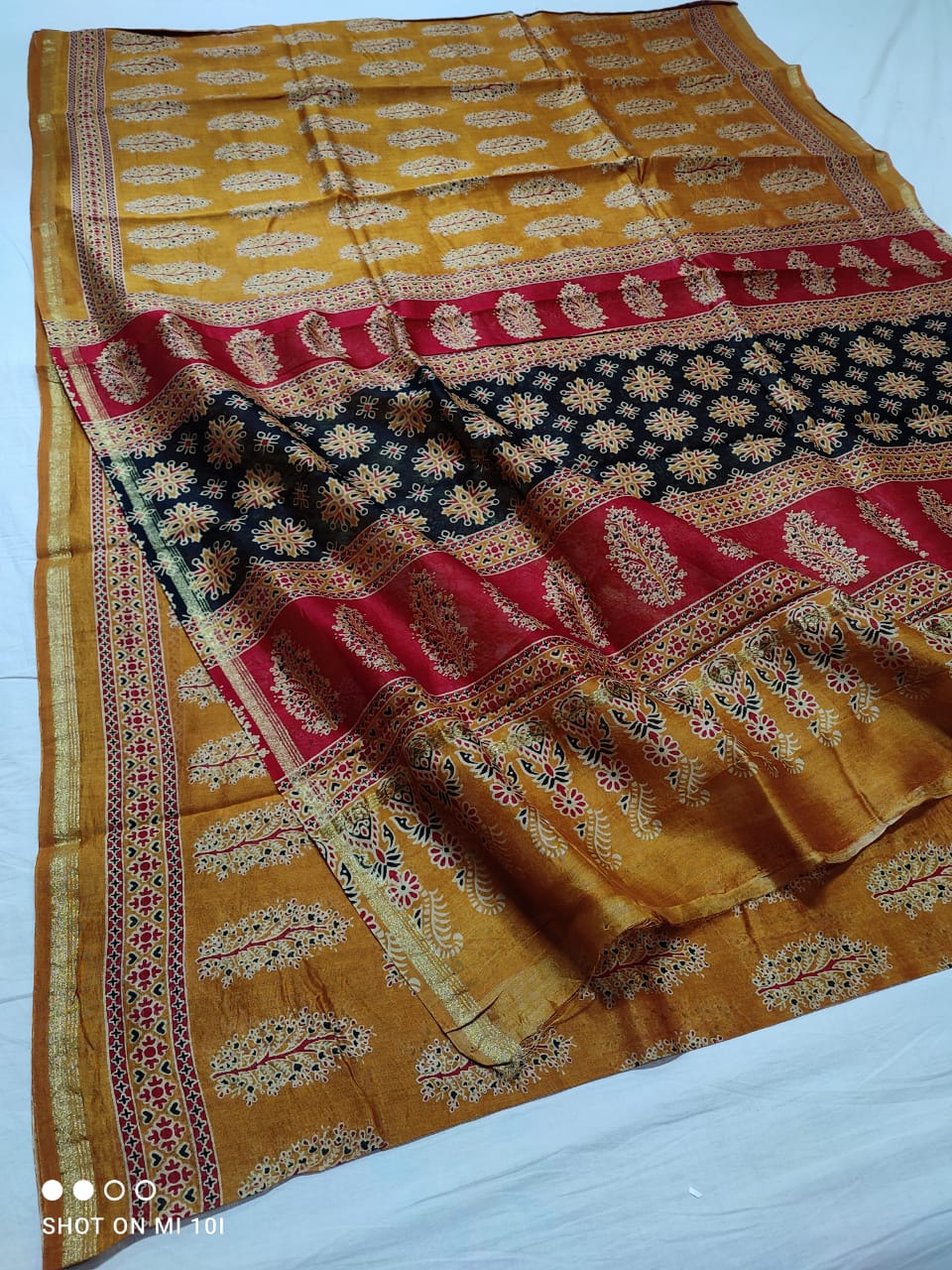 Lightweight Delight: Chanderi Silk Cotton Ajrakh Block Print Saree in Multicolour"