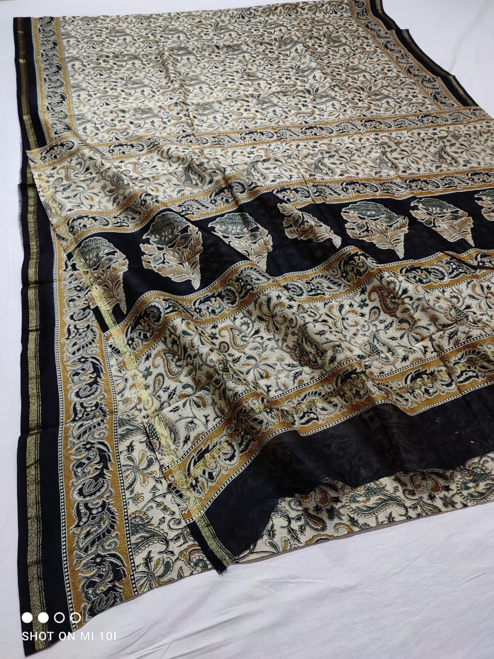 handblock kalamkari printed chanderi silk saree | with blouse peice netural dye | non remuvable print|