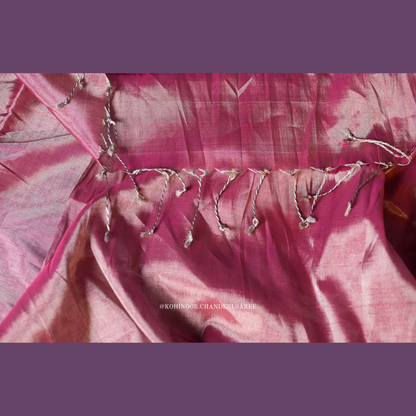 "Onion Pink Chanderi Saree with Silver Zari Shine | Luxurious Handloom Chanderi Pure Tissue Saree | Perfect for Parties"