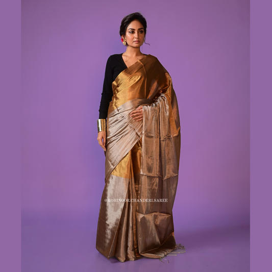 Gold silver | most trending handloom chanderi tissue saree with golden and silver zari work!