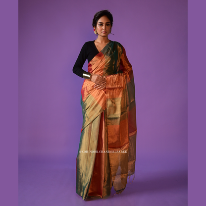 Dual tone Rani and green chanderi full tissue saree