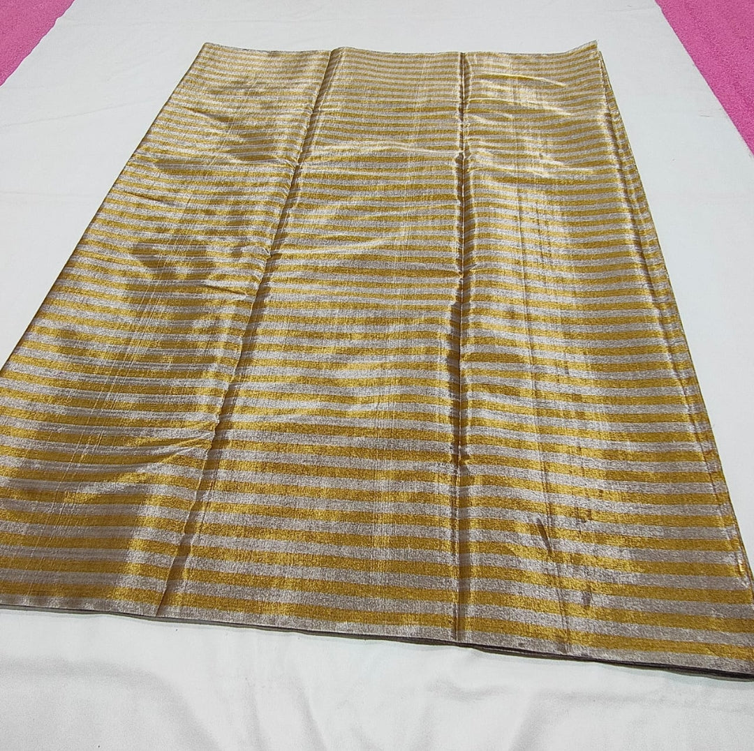 Silver & gold stryps handloom chanderi tissue saree