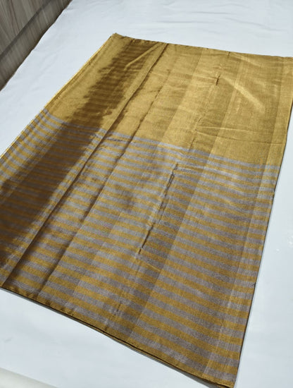 Golden with half strips | handloom chanderi pure tissue | gold & silver zari work
