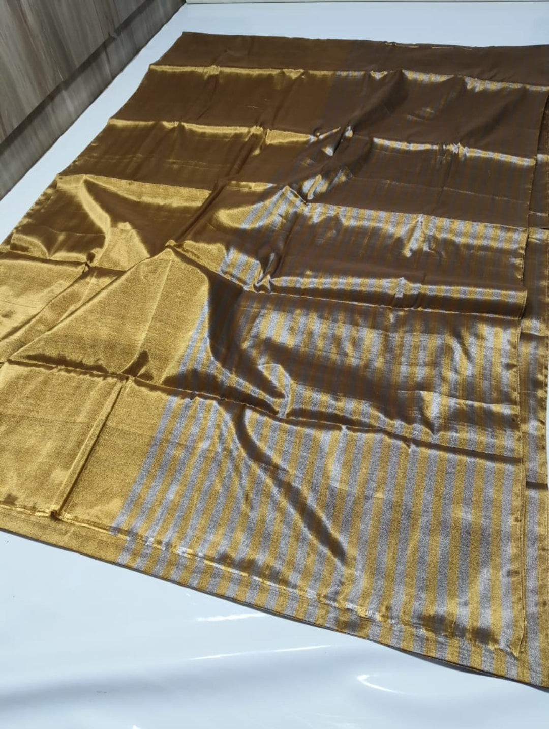 Golden with half strips | handloom chanderi pure tissue | gold & silver zari work