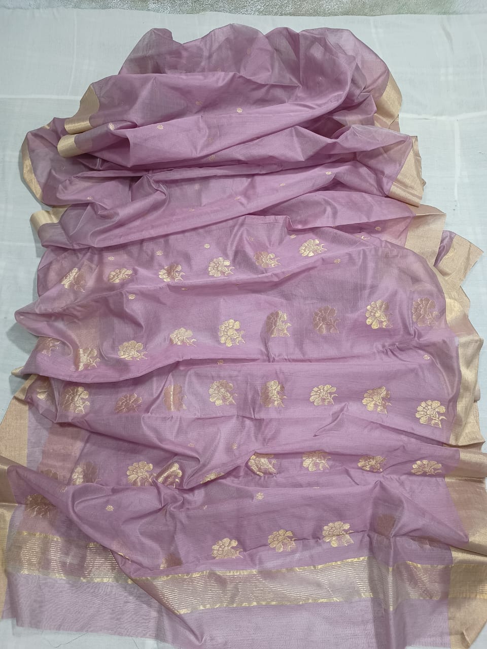 pure handwoven Chanderi silk cotton saree | lavender  | butti work