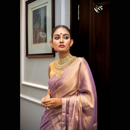 Lavender love Pure Handloom chanderi non transparent tissue saree | golden zari work