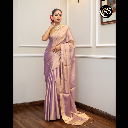 Lavender love Pure Handloom chanderi non transparent tissue saree | golden zari work