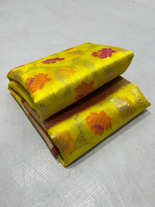 Kohinoor Chanderi Bridal Saree | Yellow | Golden Zari